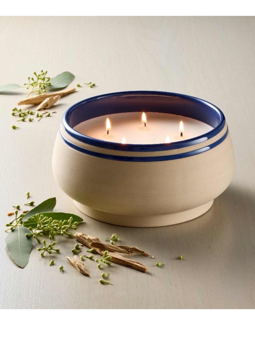 5 Wick Medium Ceramic Seasonal Eucalyptus & Santal Jar Candle 32oz Hearth & Hand